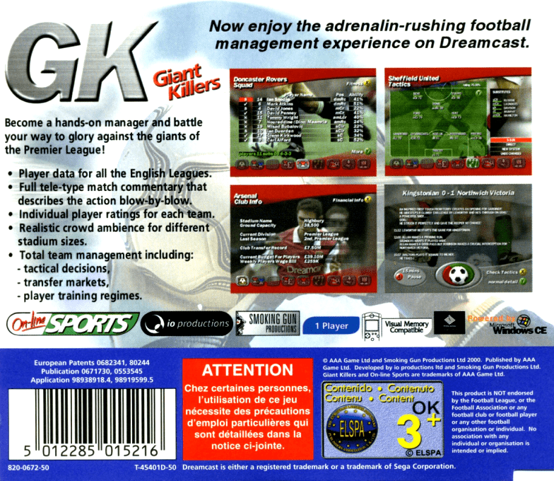 GK : Giant Killers — Box back