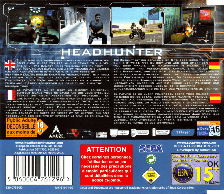 Headhunter — Box back