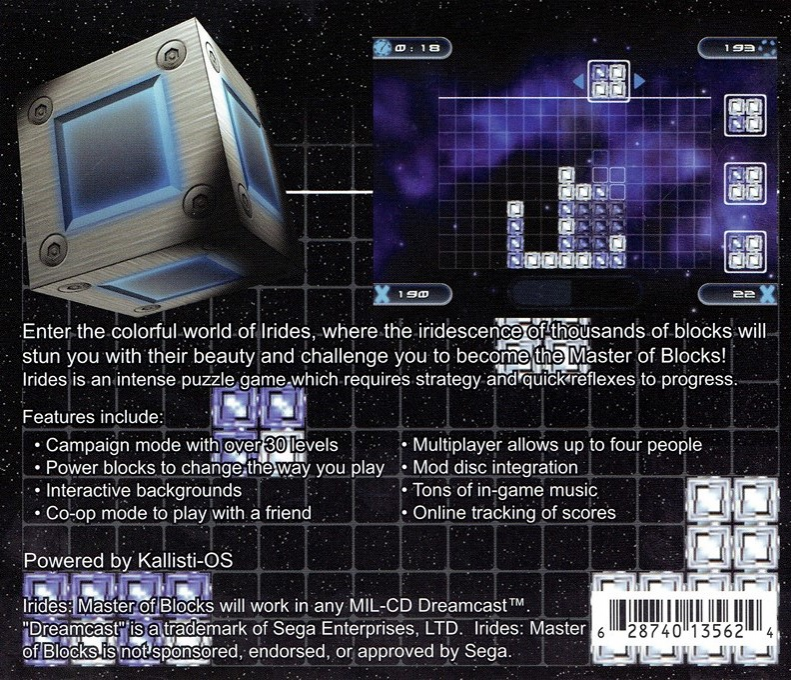 Irides : Master of Blocks (Homebrew) — Box back