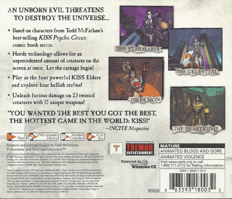 KISS Psycho Circus : The Nightmare Child — Box back