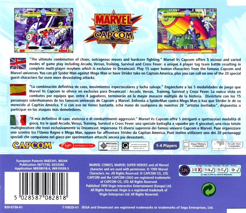 Marvel vs. Capcom : Clash of Super Heroes — Box back