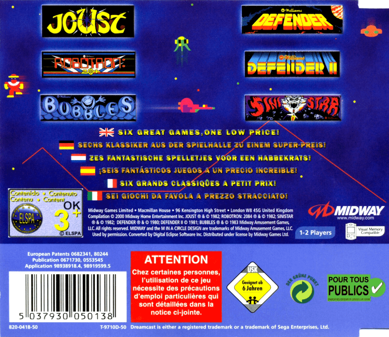 Midway's Greatest Arcade Hits Volume 1 — Box back