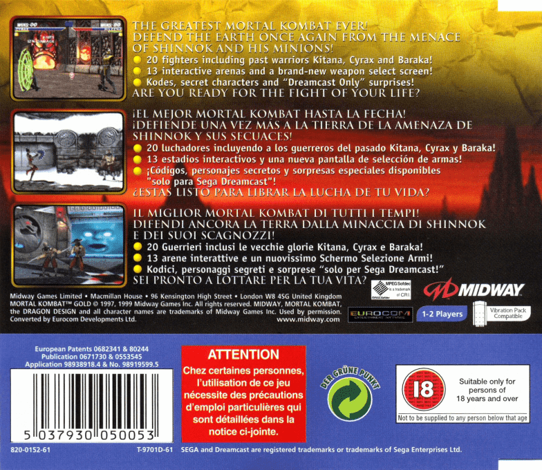 Mortal Kombat Gold — Box back