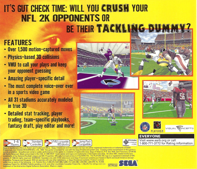NFL 2K — Box back