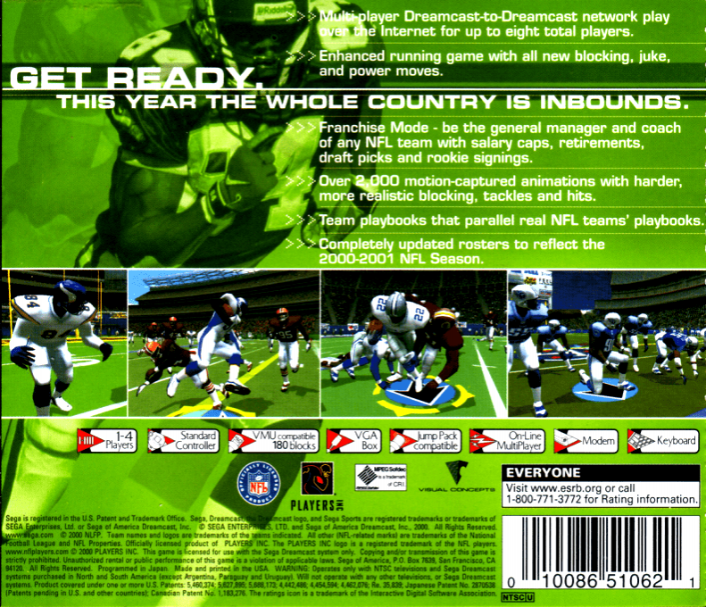 NFL 2K1 — Box back