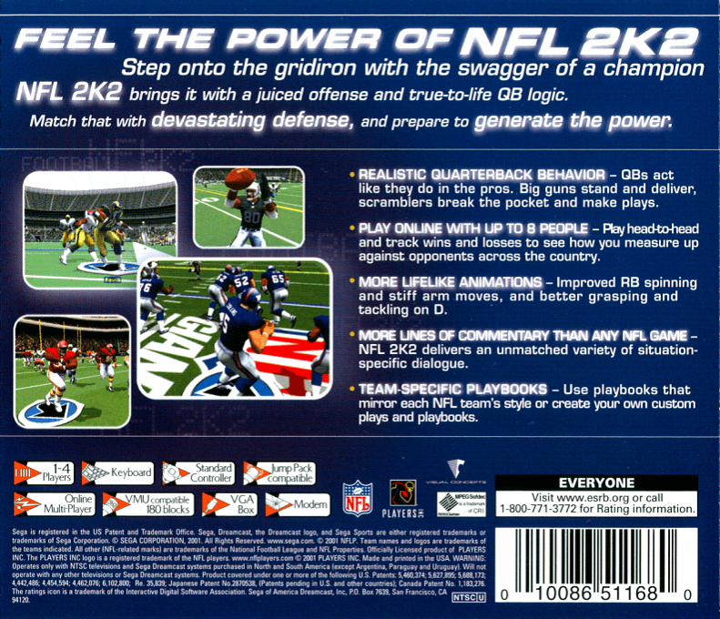 NFL 2K2 — Box back
