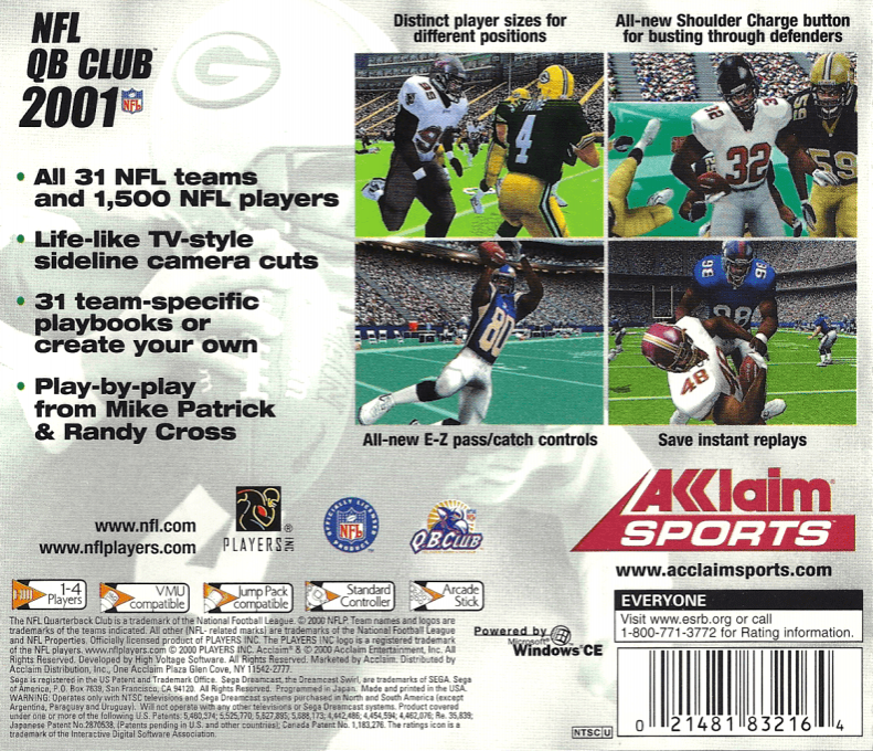 NFL QB Club 2001 — Box back