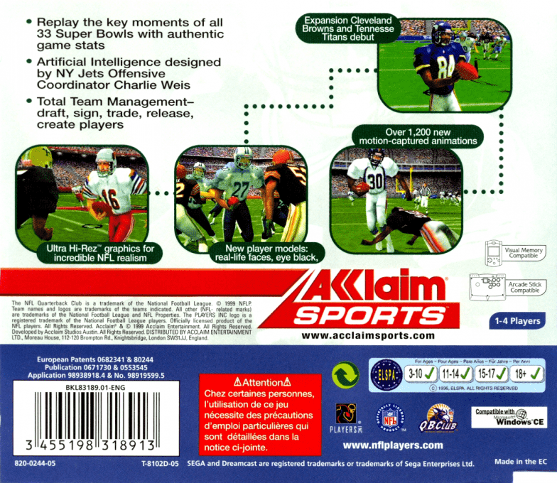 NFL Quarterback Club 2000 — Box back
