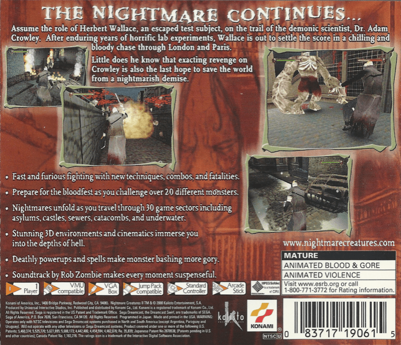 Nightmare Creatures II — Box back