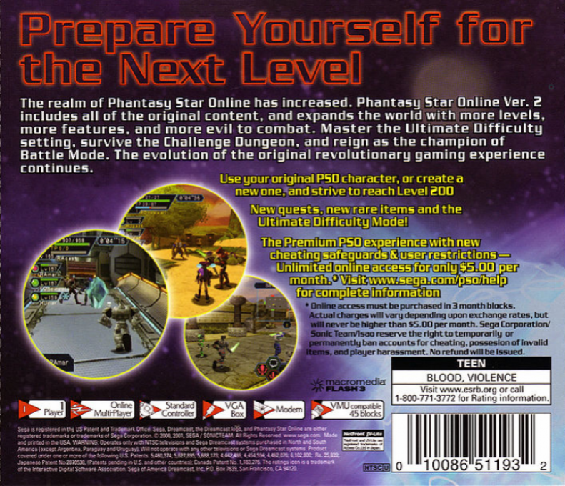 Phantasy Star Online Ver. 2 — Box back