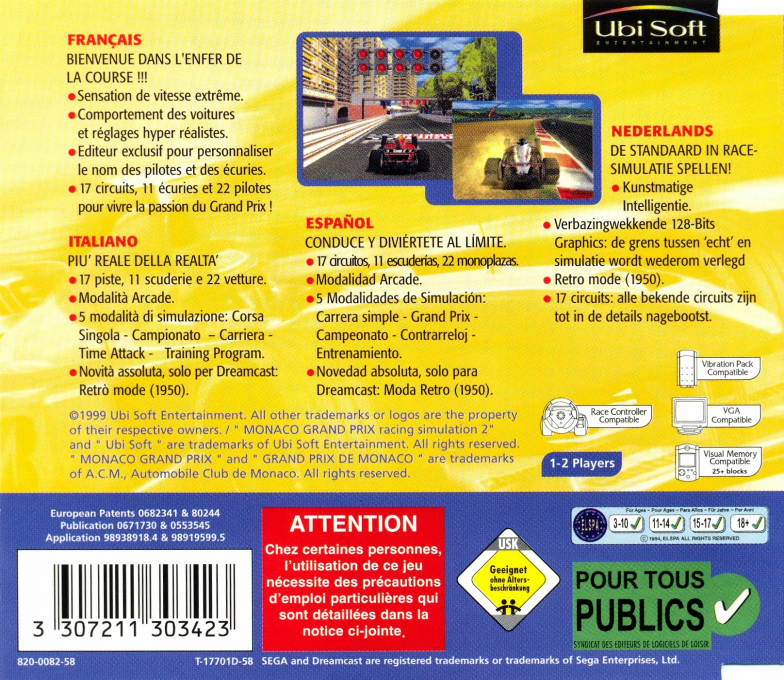 Racing Simulation 2 : Monaco Grand Prix  — Box back