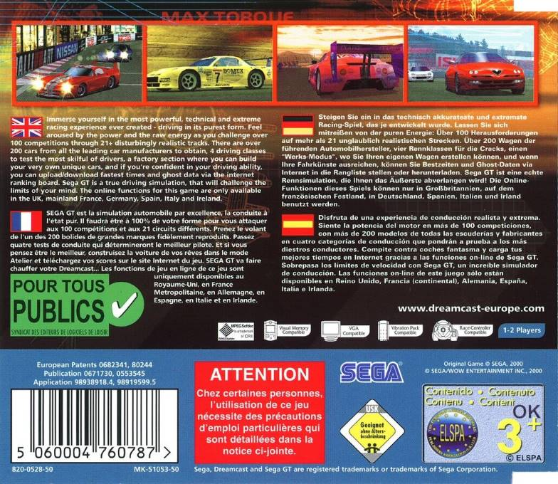 Sega GT — Box back