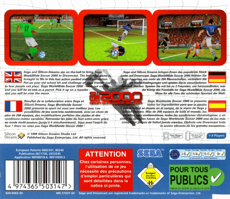 Sega Worldwide Soccer 2000 — Box back