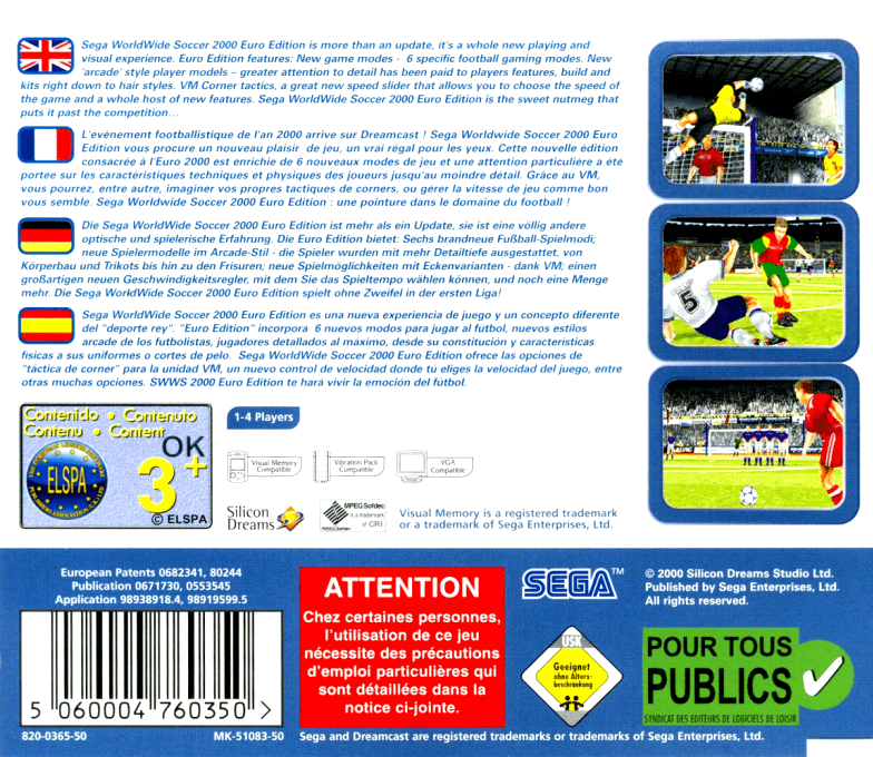 Sega Worldwide Soccer 2000 : Euro Edition — Box back