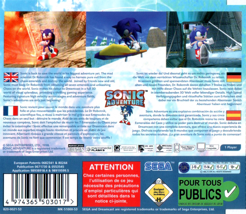 Sonic Adventure — Box back