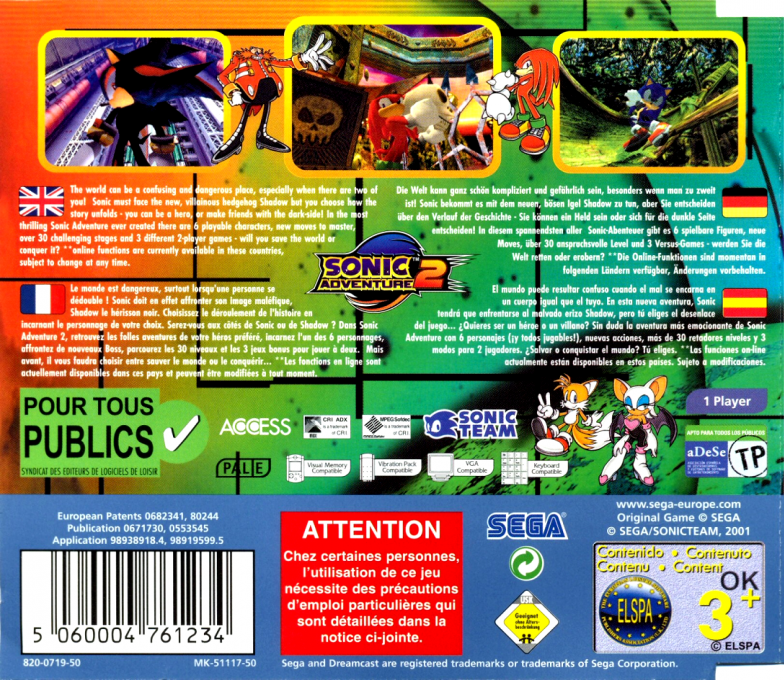 Sonic Adventure 2 — Box back