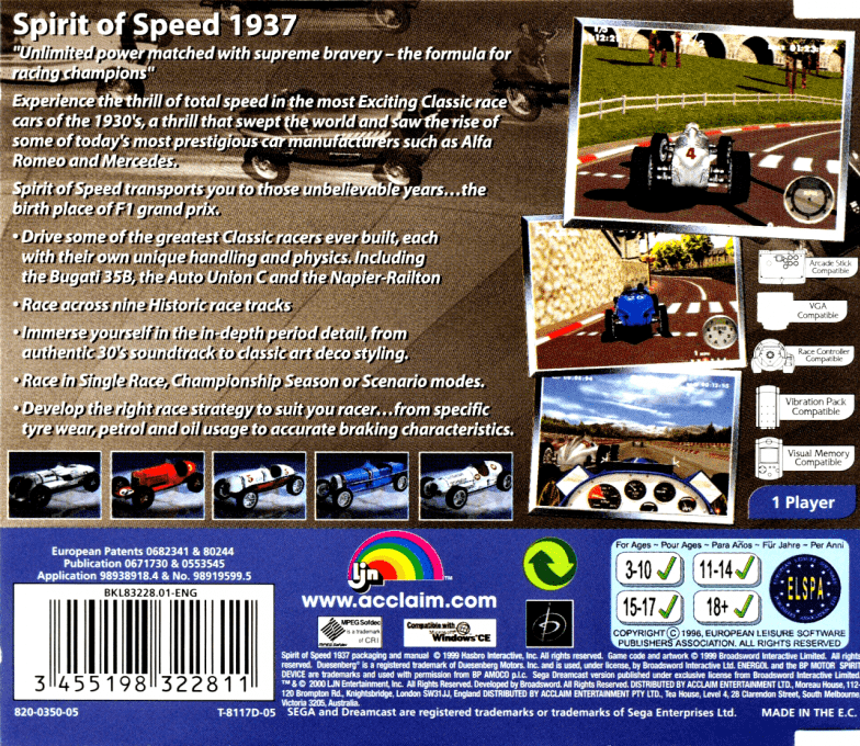Spirit of Speed 1937 — Box back
