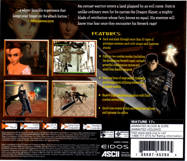 Sword of the Berserk : Guts' Rage — Box back