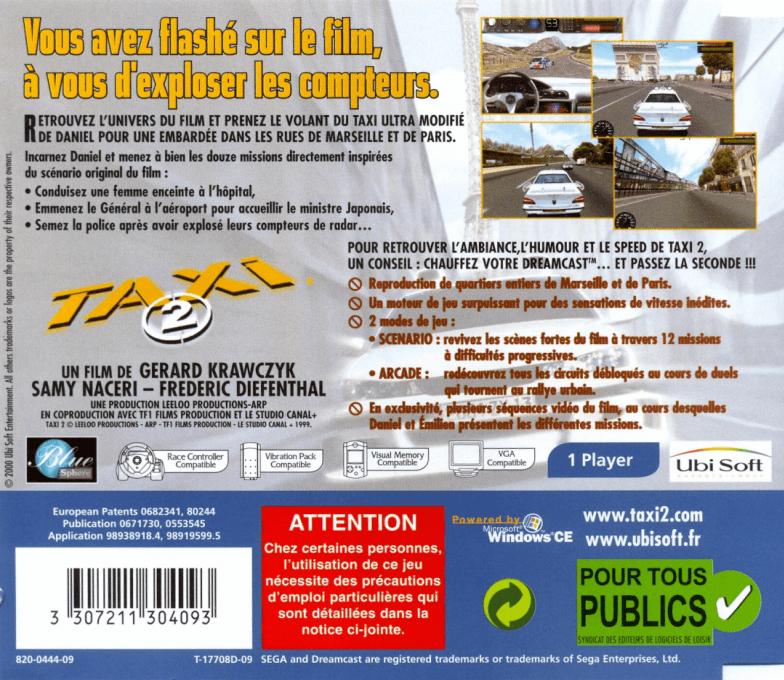 Taxi 2 : Le Jeu — Box back