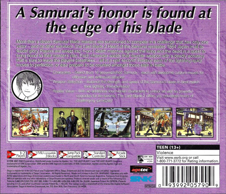 The Last Blade 2 : Heart of the Samurai — Box back