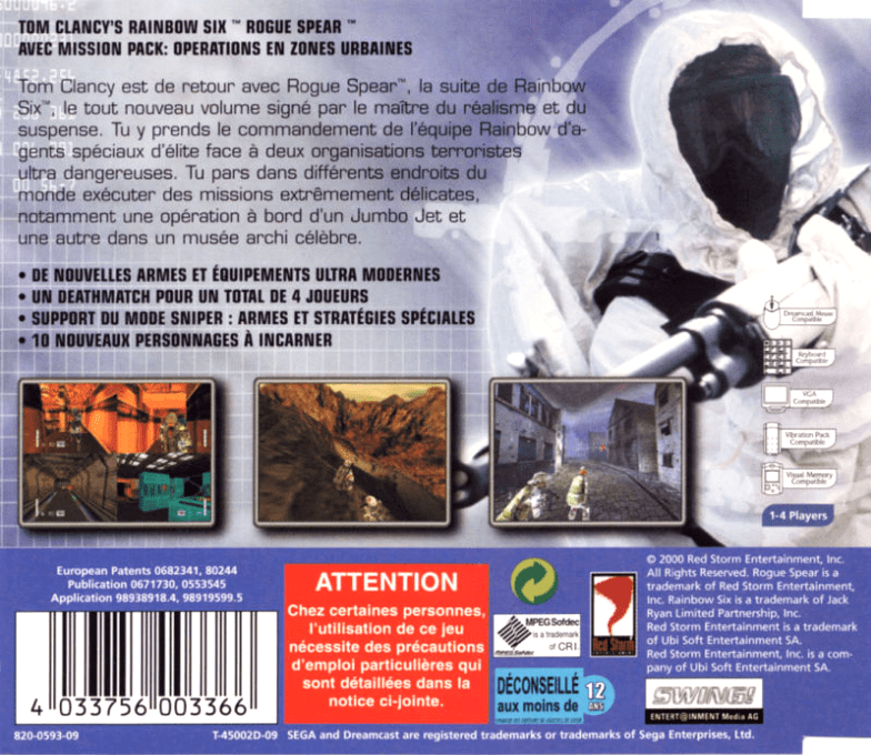 Tom Clancy's Rainbow Six : Rogue Spear + Mission Pack Urban Operations — Box back