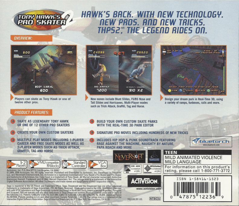 Tony Hawk's Pro Skater 2 — Box back