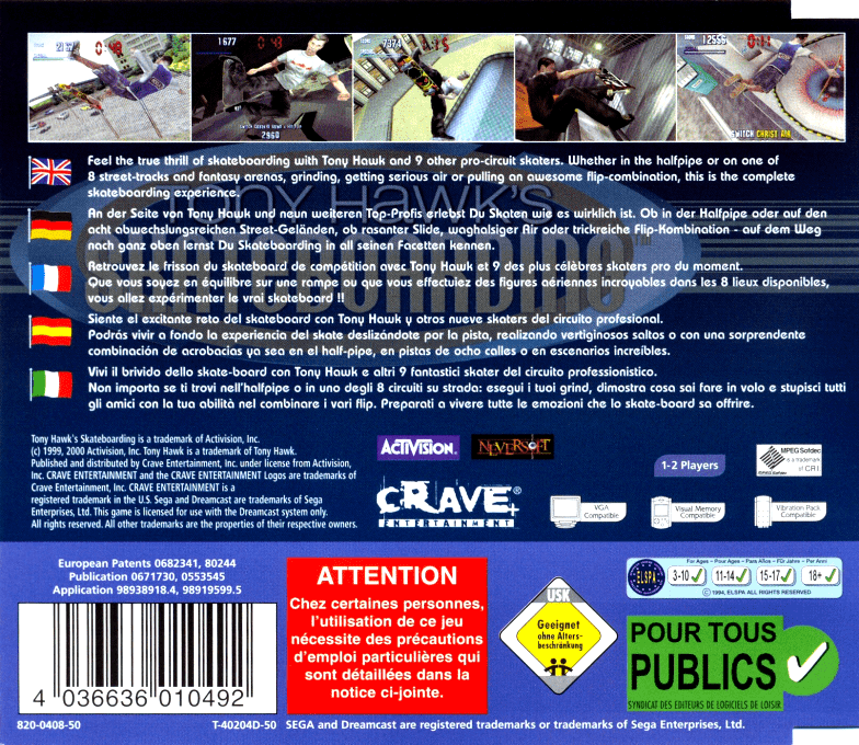 Tony Hawk's Skateboarding — Box back