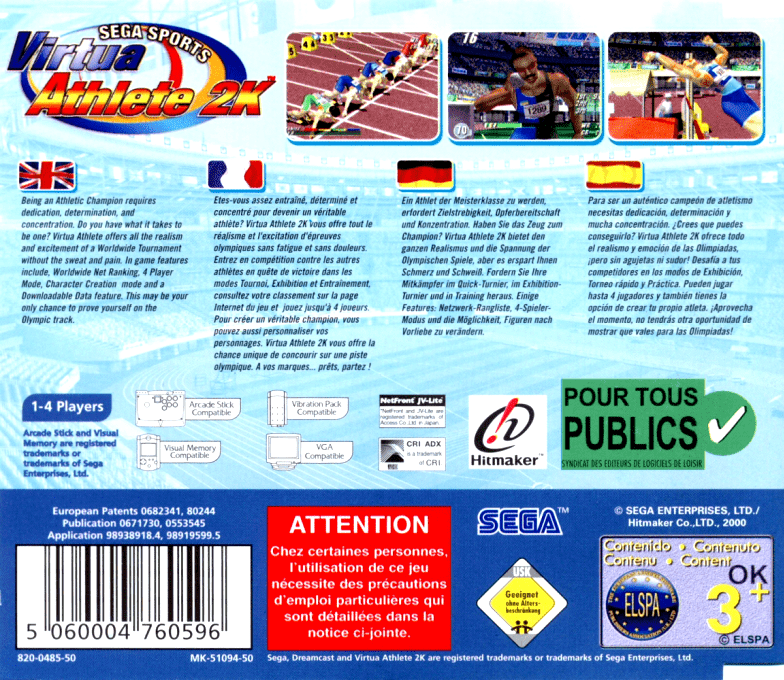 Virtua Athlete 2K — Box back