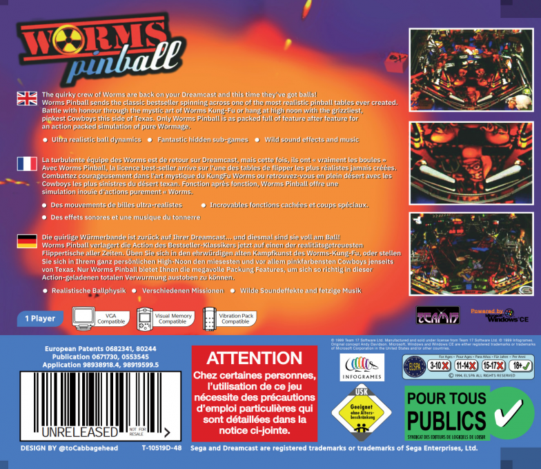 Worms Pinball — Box back