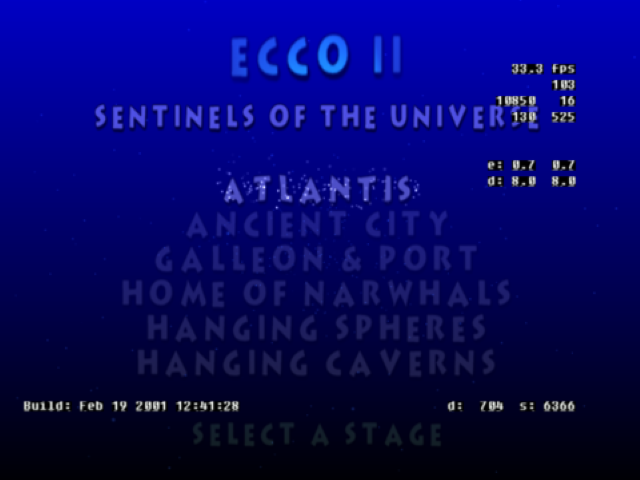 Ecco II : Sentinels of the Universe — Title screen