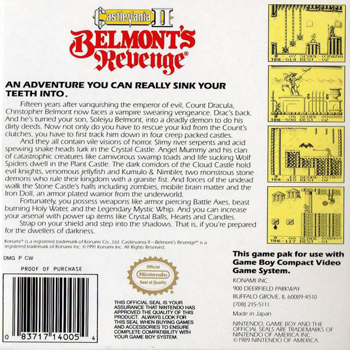 Castlevania II : Belmont's Revenge — Box back