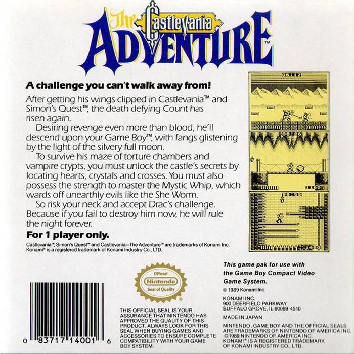 Castlevania : The Adventure — Box back