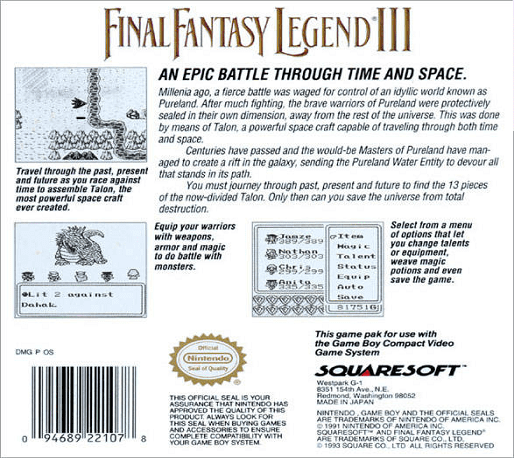 Final Fantasy Legend III — Box back