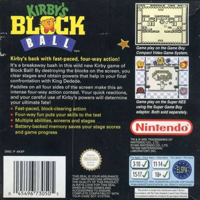 Kirby's Block Ball — Box back