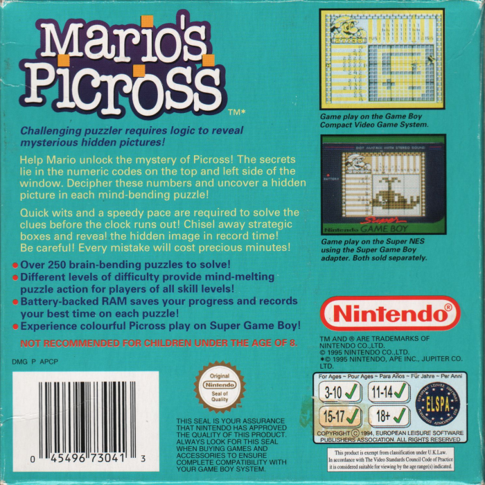 Mario's Picross — Box back