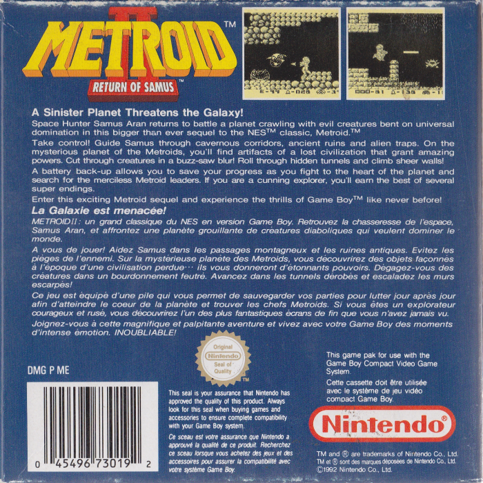 Metroid II : Return of Samus — Box back