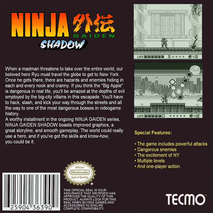 Ninja Gaiden Shadow — Box back