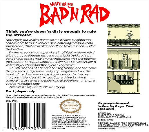 Skate or Die : Bad 'N Rad — Box back