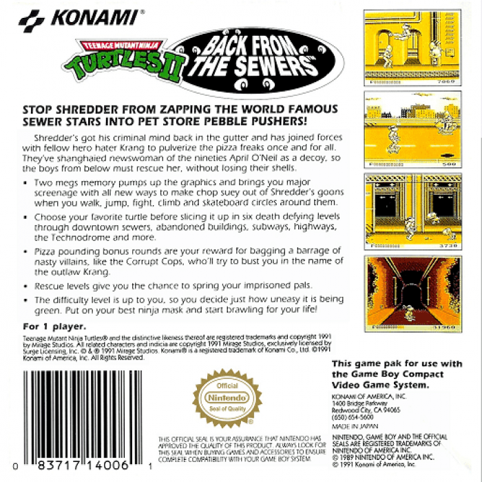 Teenage Mutant Ninja Turtles II : Back from the Sewers — Box back