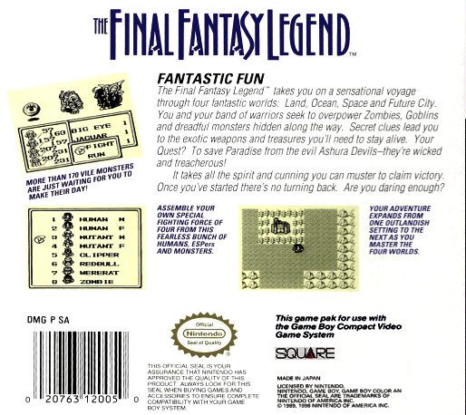 The Final Fantasy Legend — Box back