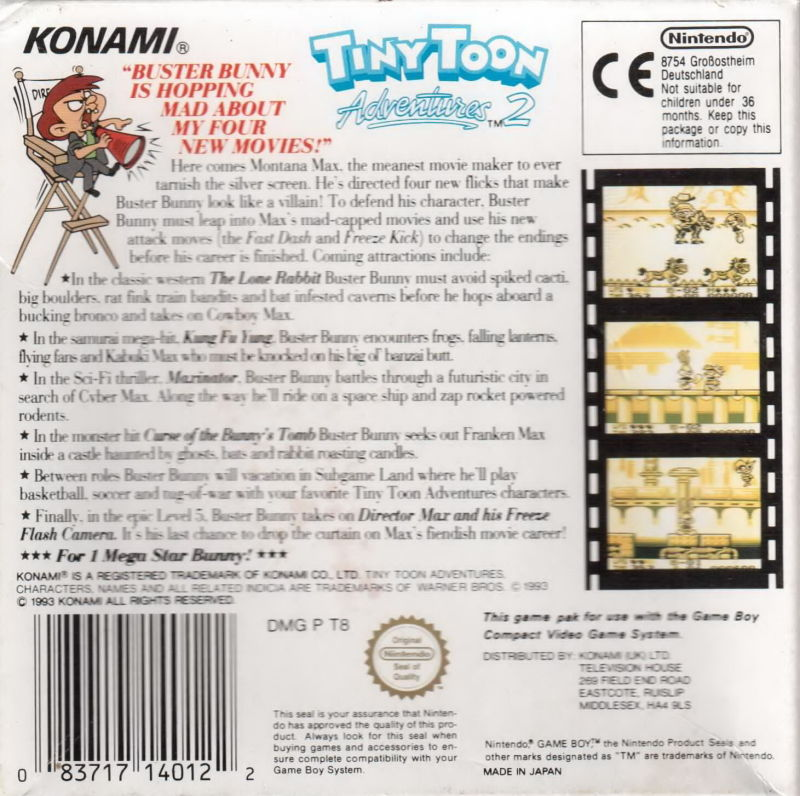 Tiny Toon Adventures 2 : Montana's Movie Madness — Box back