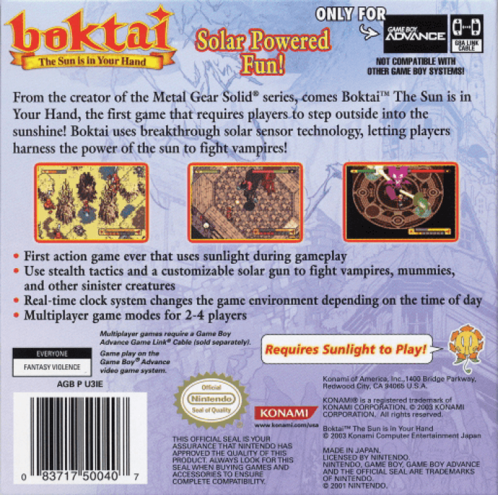 Boktai : The Sun Is in Your Hand — Box back