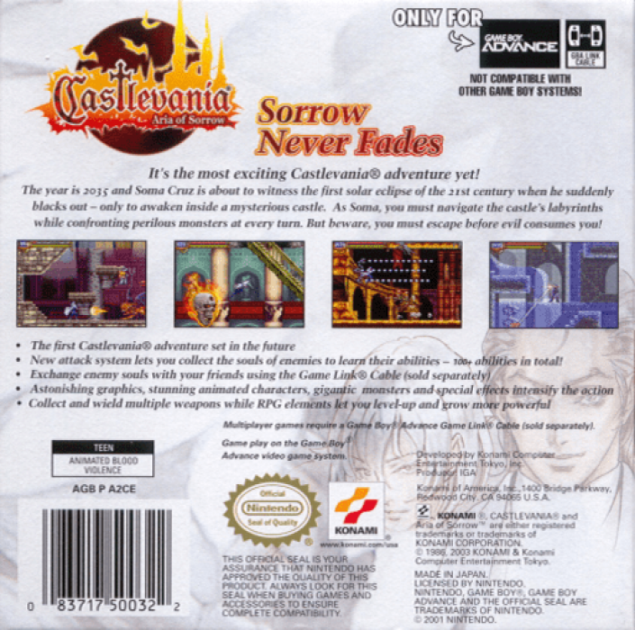 Castlevania : Aria of Sorrow — Box back