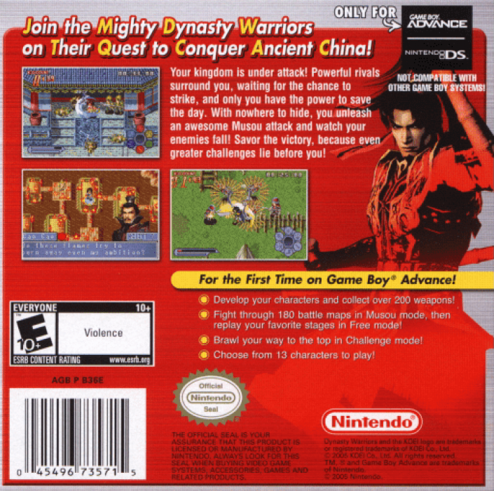 Dynasty Warriors Advance — Box back