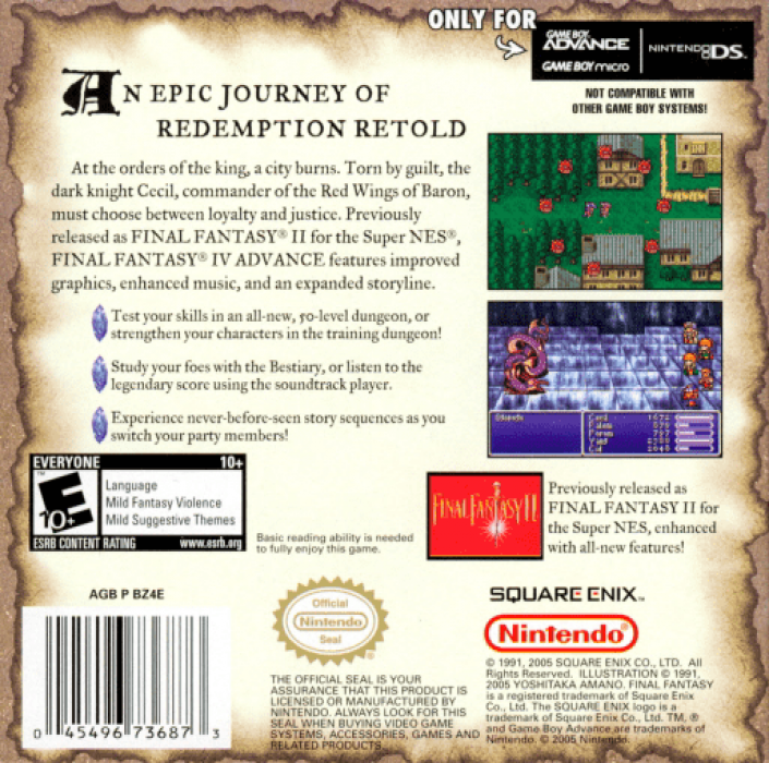 Final Fantasy IV Advance — Box back