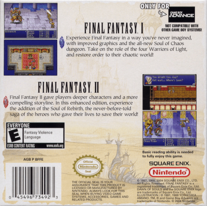 Final Fantasy I & II : Dawn of Souls — Box back