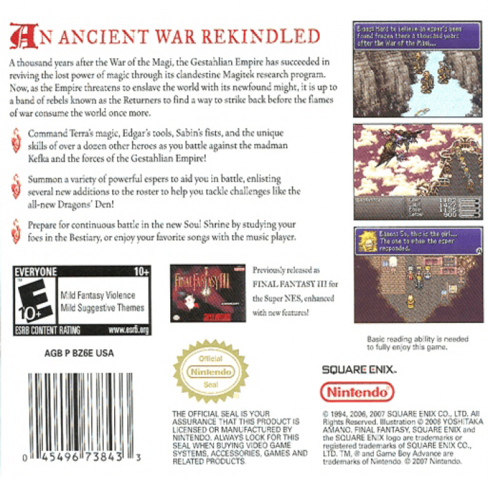 Final Fantasy VI Advance — Box back