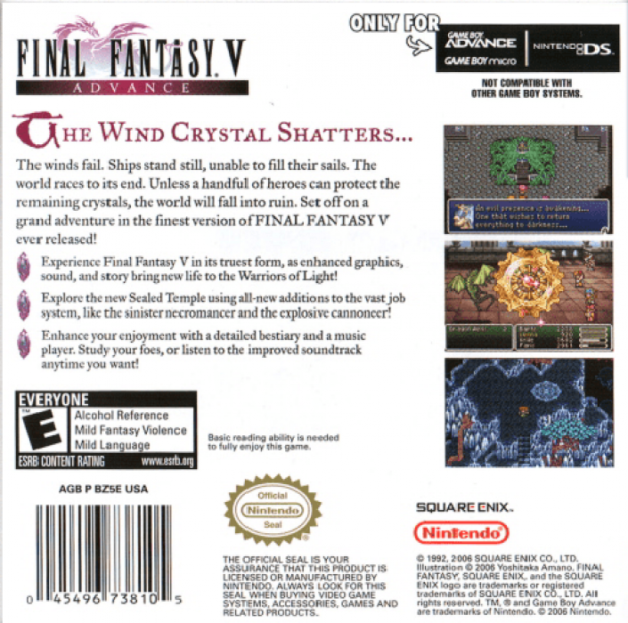 Final Fantasy V Advance — Box back