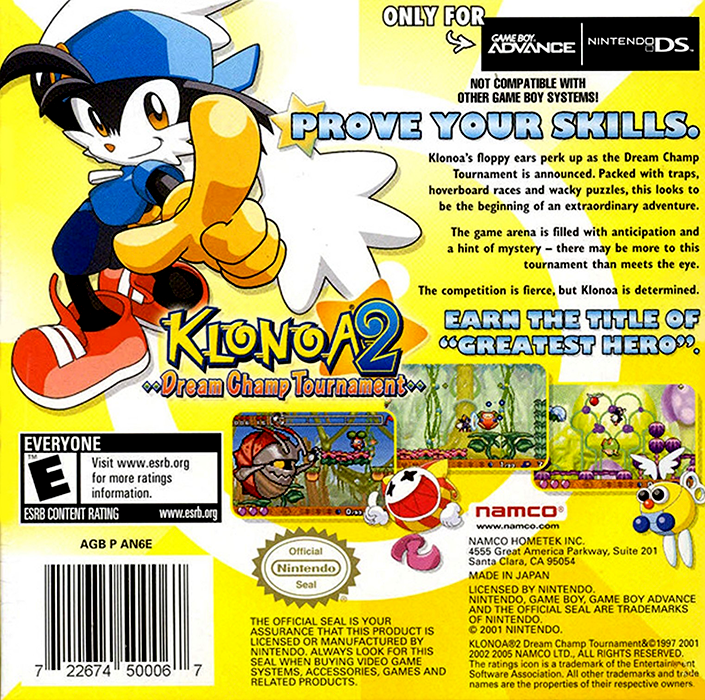 Klonoa 2 : Dream Champ Tournament — Box back