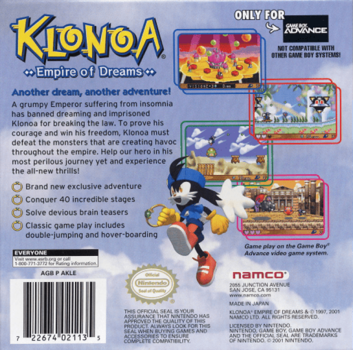 Klonoa : Empire of Dreams — Box back